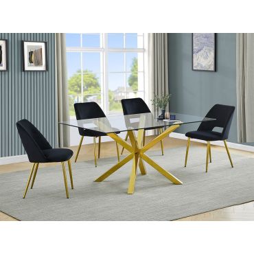 Goldies Gold Finish Dining Table With Black Chairs