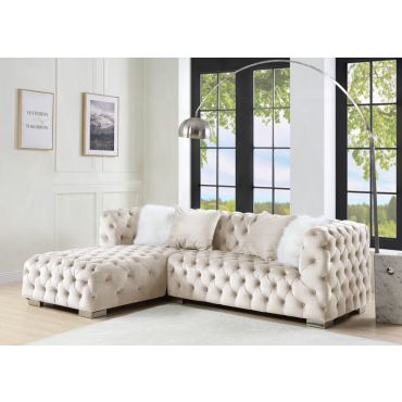 Greysen Sectional Beige Tufted Velvet