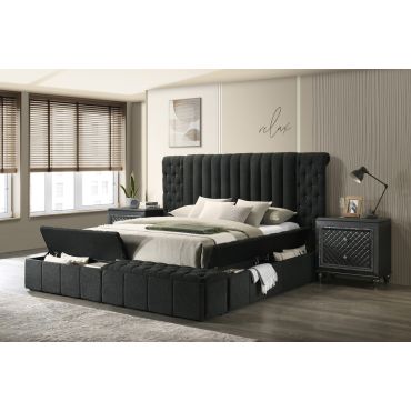 Hadley Charcoal Boucle Bed With Side Storage