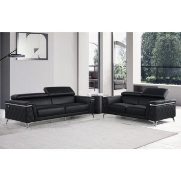 Hanari Black Italian Leather Sofa Set