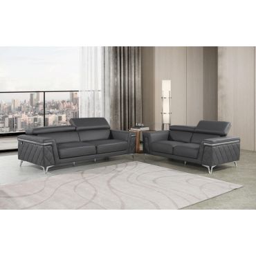 Hanari Modern Grey Italian Leather Sofa Set