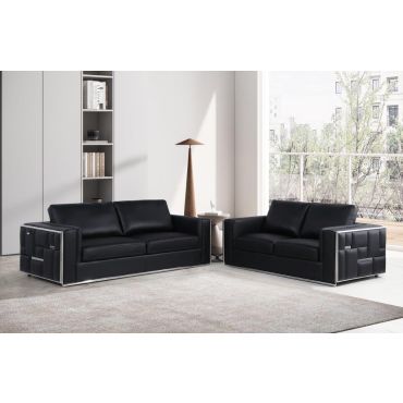 Hanover Black Italian Leather Sofa Set