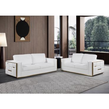 Hanover White Italian Leather Sofa Set