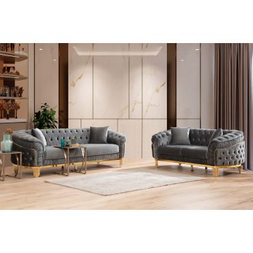 Harley Tufted Grey Modern Sofa Set