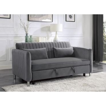 Helima Grey Velvet Loveseat Sleeper