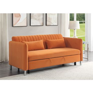 Helima Orange Velvet Loveseat Sleeper