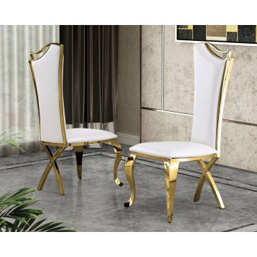 Hobson White Leather Dining Chair Gold Frame