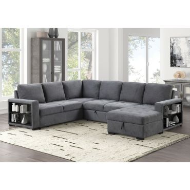 Kaywood Grey Sectional Sleeper With Bookcase