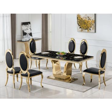 Kendall Black Marble Top Gold Dining Table