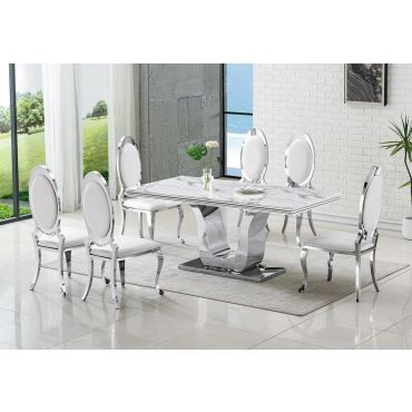 Kendall White Marble Top Dining Table Set