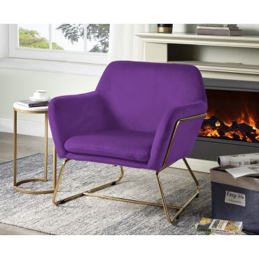 purple velvet modern accent chair with gold finish frame