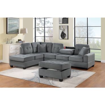 Lanette Grey Microfiber Sectional Set