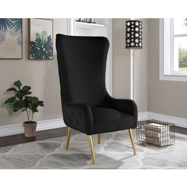 Ling Black Velvet Tall Back Accent Chair