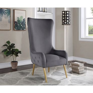 Ling Grey Velvet Tall Back Accent Chair