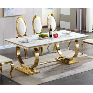 Lippa Marble Top Dining Table Gold Base