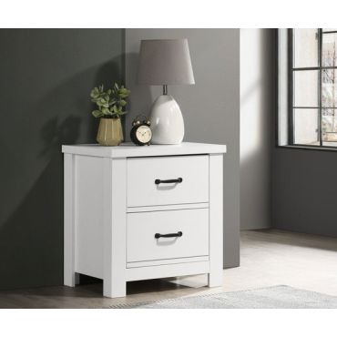 Littleton white finish bedroom night stand with black finish knobs