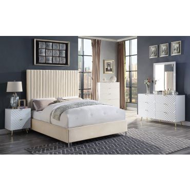 Lomita Beige Velvet Platform Bed Frame