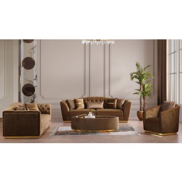 Lorimar Brown Velvet Sofa Set