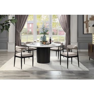 Ludon Round Marble Top Dining Table Set