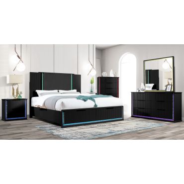 Madrid LED Bedroom Set Black Finish