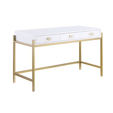 Marabella Glossy White Writing Desk Gold Legs