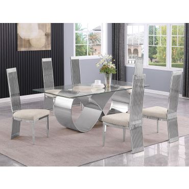 Marji Glass Top Dining Table Chrome Finish