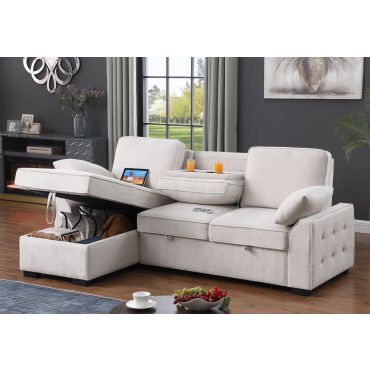 Maura Beige Chenille Sectional Sleeper