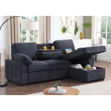 Maura Charcoal Sectional Sleeper With Storage