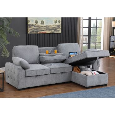 Maura Sectional Sleeper Grey Chenille