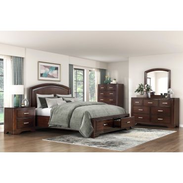 Meline Bedroom Set With Storage Drawer Cherry Finish