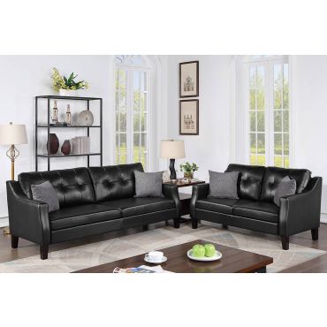 Monteral Black Leather 2-Piece Sofa Set