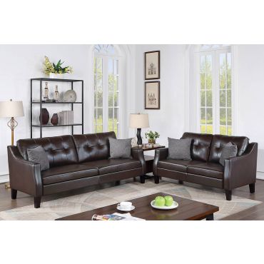 Monteral Dark Brown Leather Sofa Set