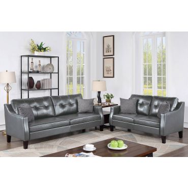 Monteral Grey Leather Sofa Set