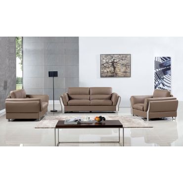 Monthey Taupe Leather Modern Sofa Set