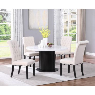 Naika Round Marble Top Dining Table Set