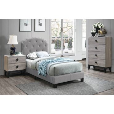 Nashville Tufted Light Grey Fabric Bed