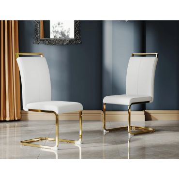 Napel White Dining Chair Gold Base