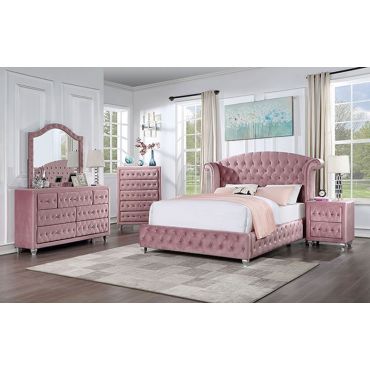 New York Pink Velvet Bedroom Set