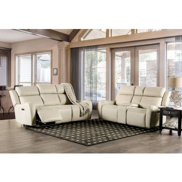 Newton Beige Leather Power Recliner Sofa Set