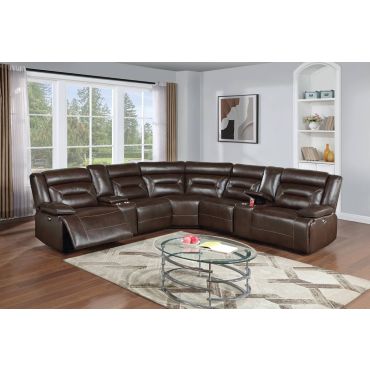 Nicole Brown Leather Power Recliner Sectional