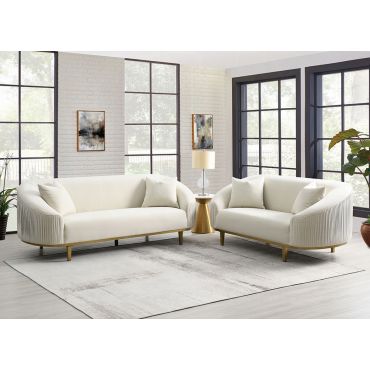 Nigel Ivory Velvet Sofa Set