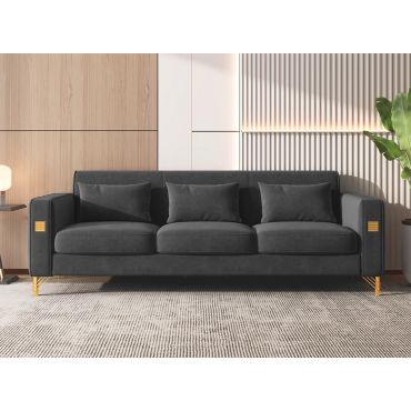 Noriega Black Velvet Sofa With Gold Legs