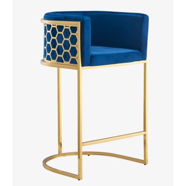 Opal Blue Velvet Bar Height Chair Gold Frame