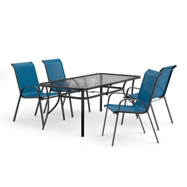 Orton 5-Piece Outdoor Table Set Blue Chairs