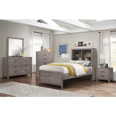 Otis Grey Finish Bed With Bookcase Headboard