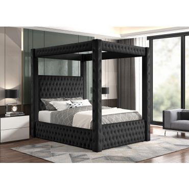 Ozark Tufted Black Velvet Canopy Bed