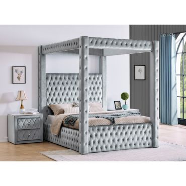 Ozark Grey Velvet Canopy Bed