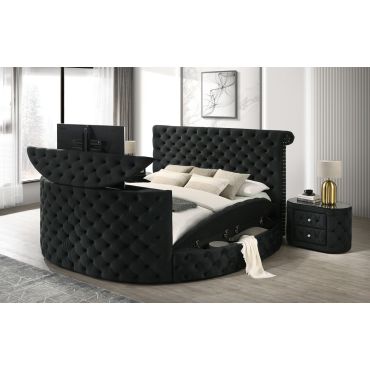 Panarea TV Bed With Fireplace Black Velvet