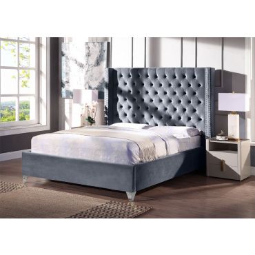 Panarea Grey Velvet Winged Bed