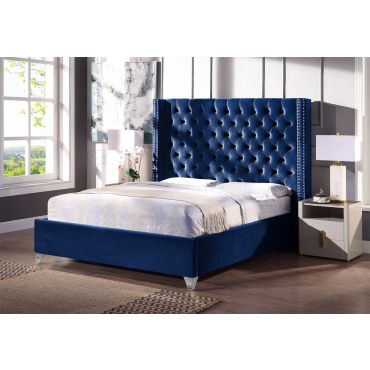 Panarea Navy Blue Velvet Winged Bed